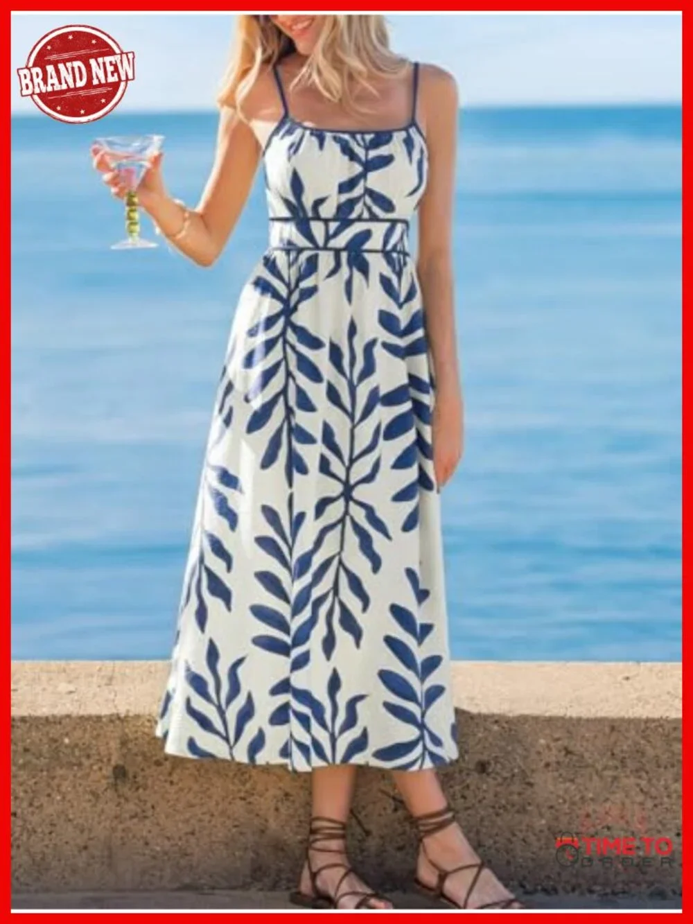 Women's Floral Boho Ruched Flowy Ruffle Cami Smocked Midi Dress